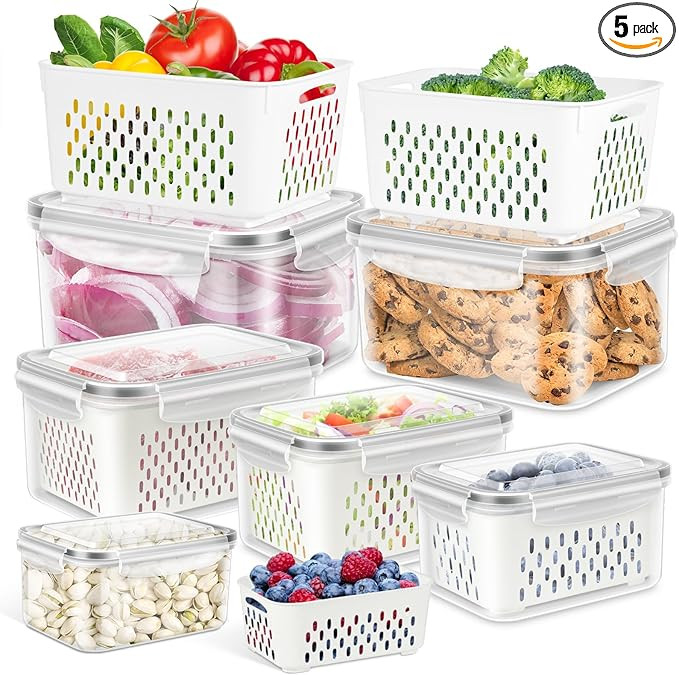 TBMAXS 6 Pack Fruit Storage Containers for Fridge, Produce Saver Vegetable Container with Drain C... | Amazon (US)