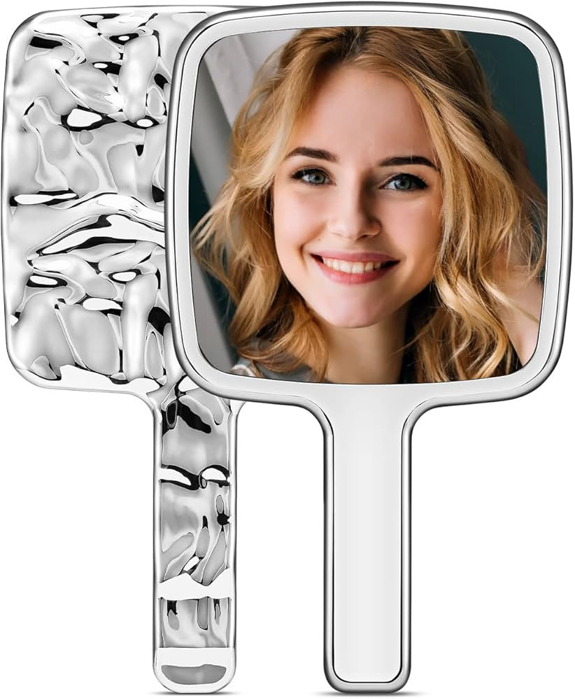 Handheld Mirror, Water Ripples Hand Mirror with Handle for Make up, Square, Silver, Small (4 x 7 ... | Amazon (US)