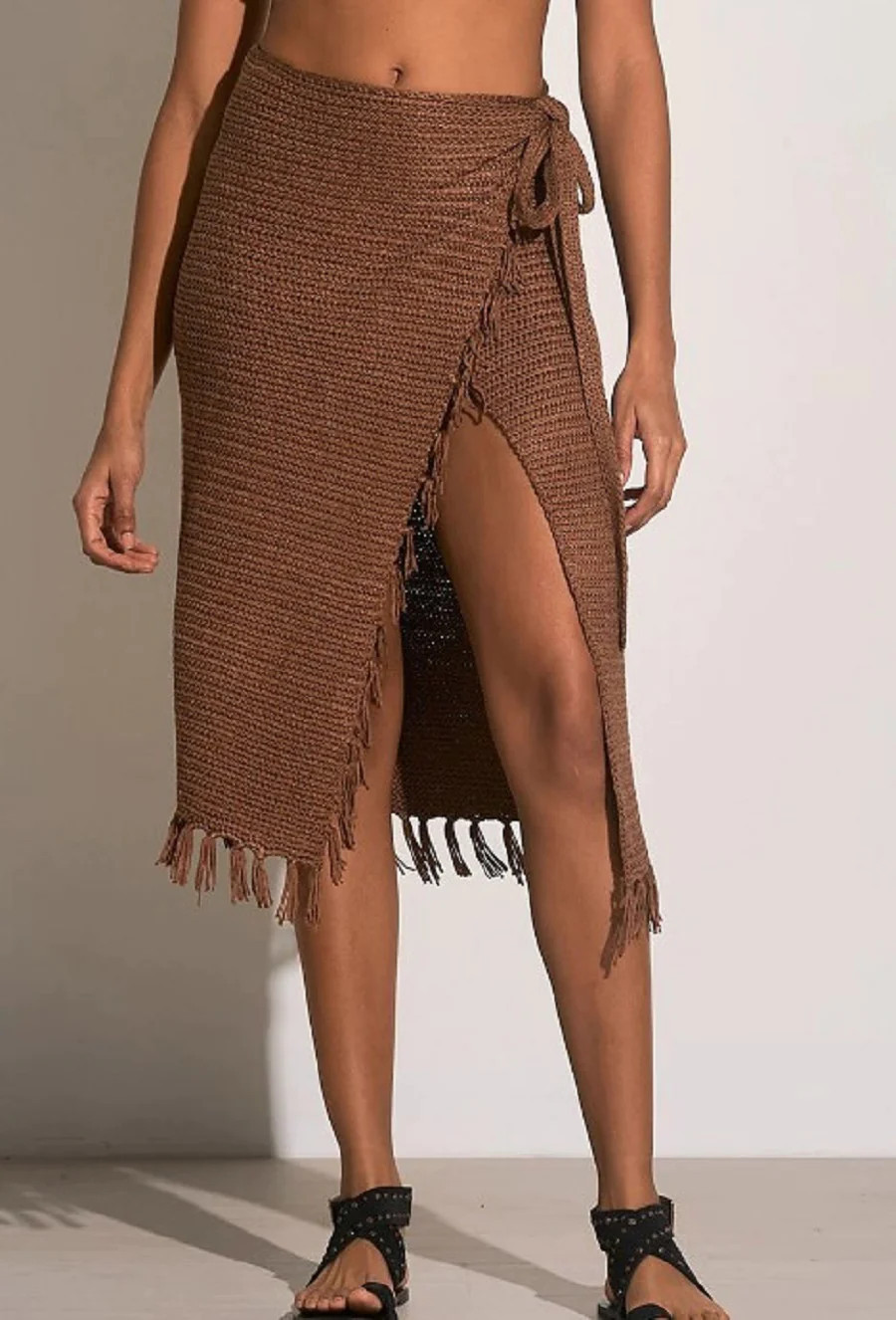 Crochet Wrap Skirt In Brown | Shop Simon