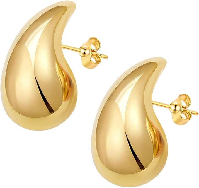 Chunky Gold Hoop Earrings Lightweight Teardrop Earrings for women Hypoallergenic Gold Plated Earr... | Amazon (UK)