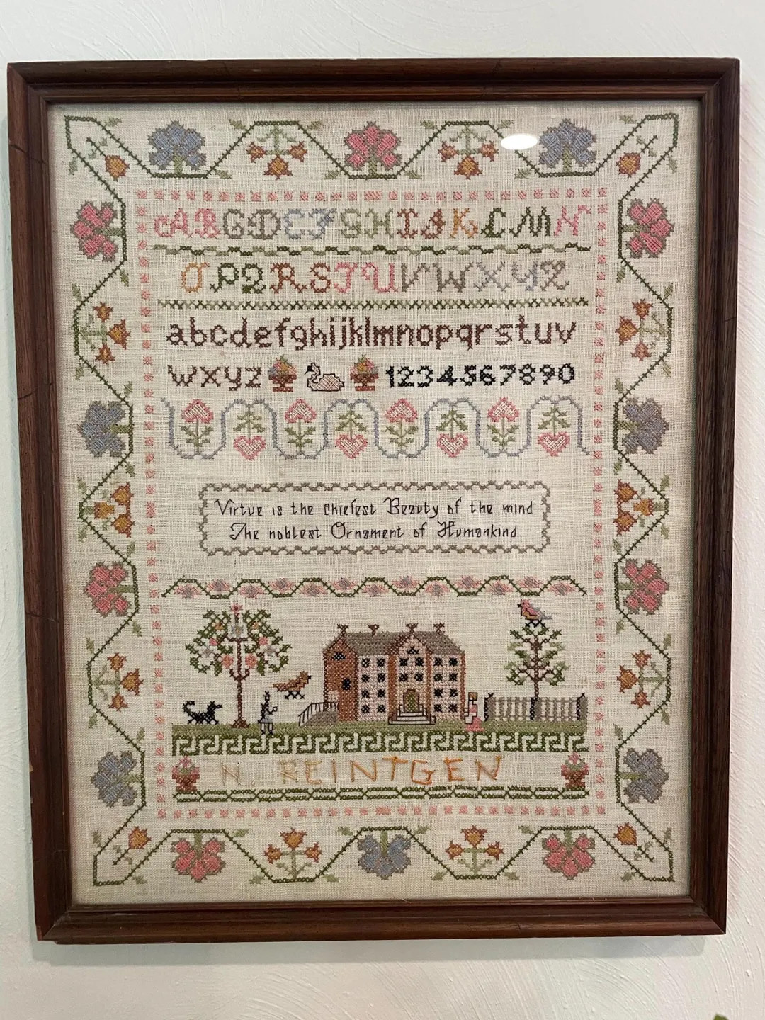 Vintage Framed Cross Stitch Sampler, Swan, Birds, Cat, House - Etsy | Etsy (US)