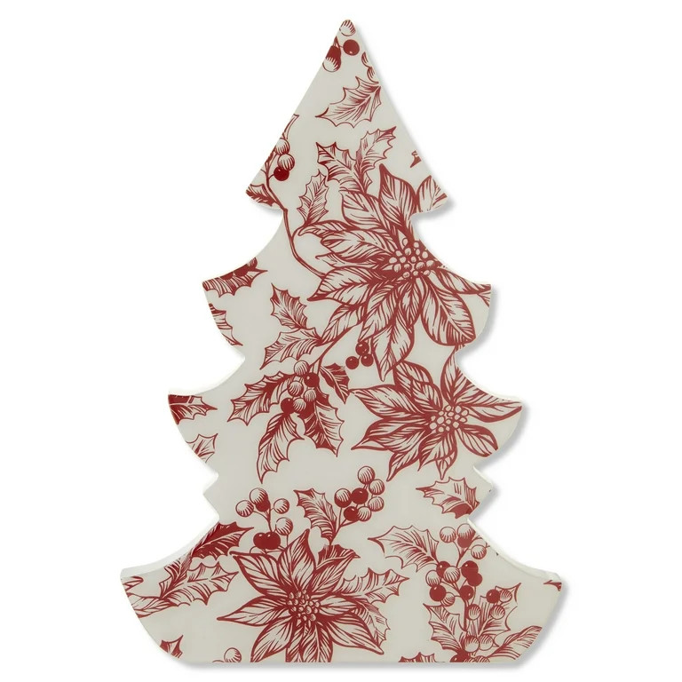 Red Poinsettia and Holly Christmas Tree Tabletop Decoration, 14", by Holiday Time | Walmart (US)