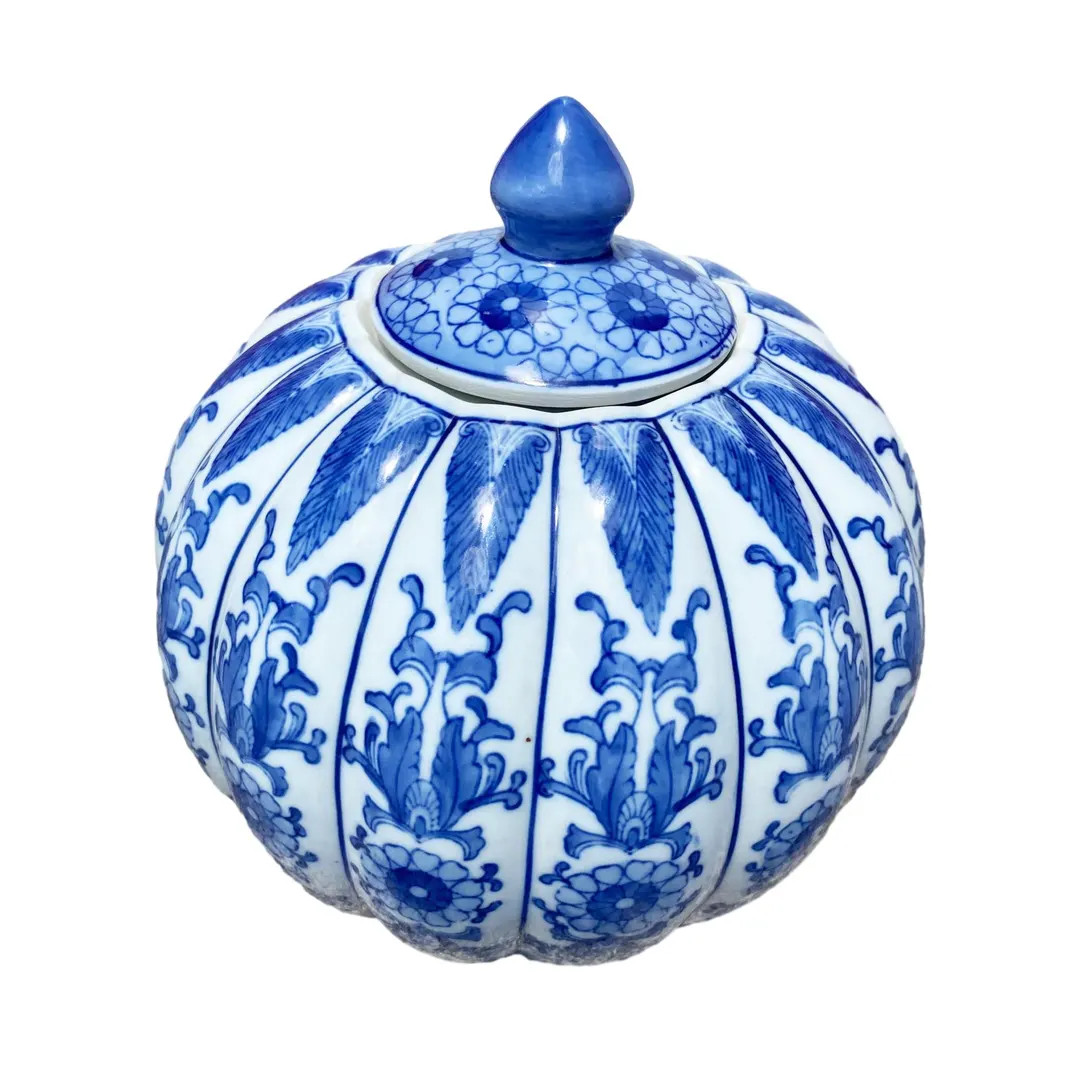 Chinoiserie Pumpkin Gourd Ginger Jar: Blue & White Porcelain Vase (10.5" x 8") | Etsy (US)