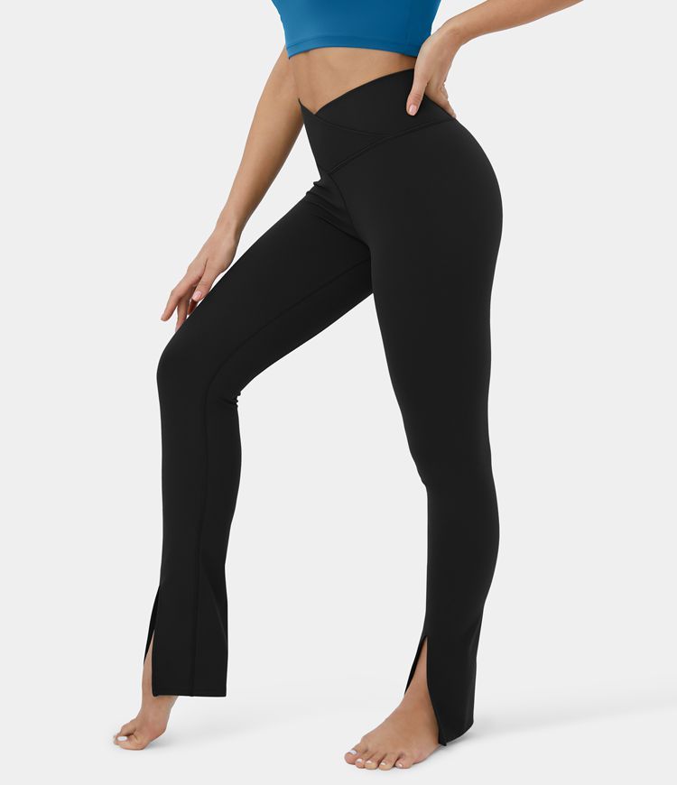 Women’s Cloudful™ Fabric Crossover Back Waistband Pocket Split Hem Yoga Leggings - HALARA | HALARA