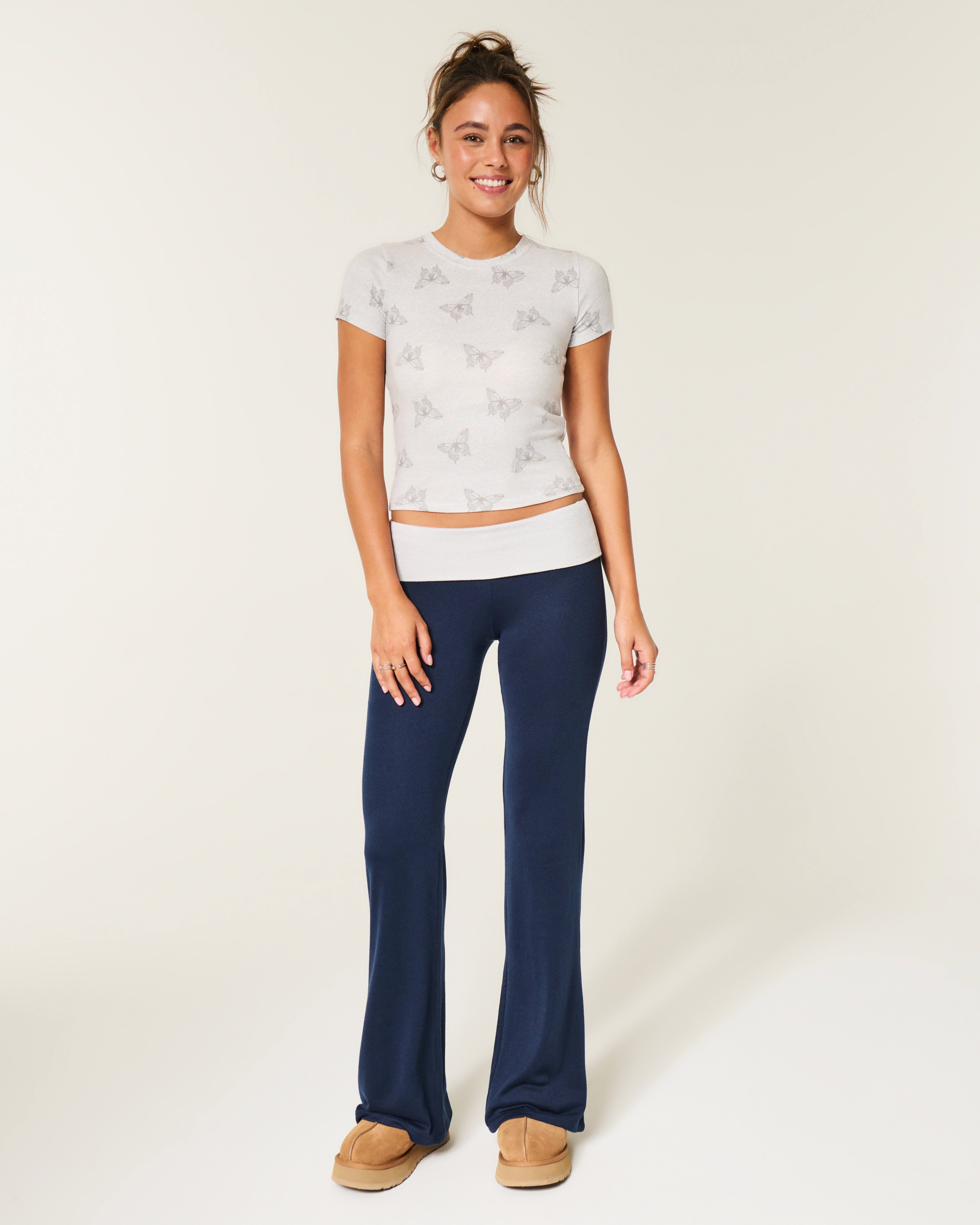 Always Cozy Knit Foldover Waist Flare Pants | Hollister (US)