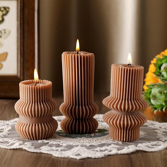MTLEE 3 Pcs 4.7, 4.2, 3.2 in Height, Small Ribbed Pillar Candles Scented Aesthetic Modern Decorat... | Amazon (US)