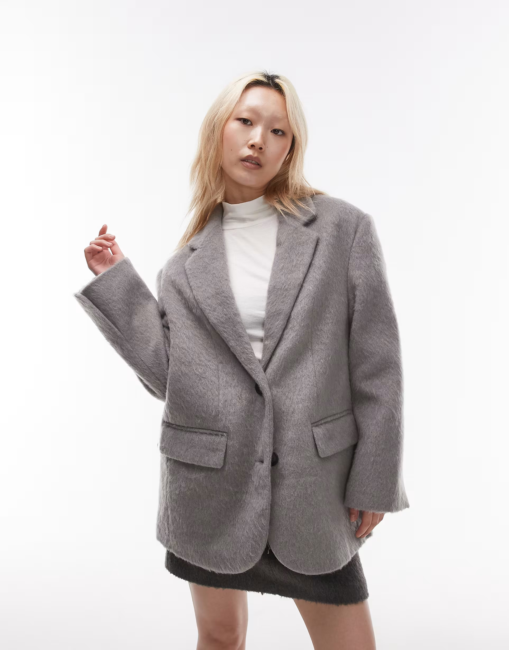 Topshop Petite brushed wool blazer in grey | ASOS (Global)