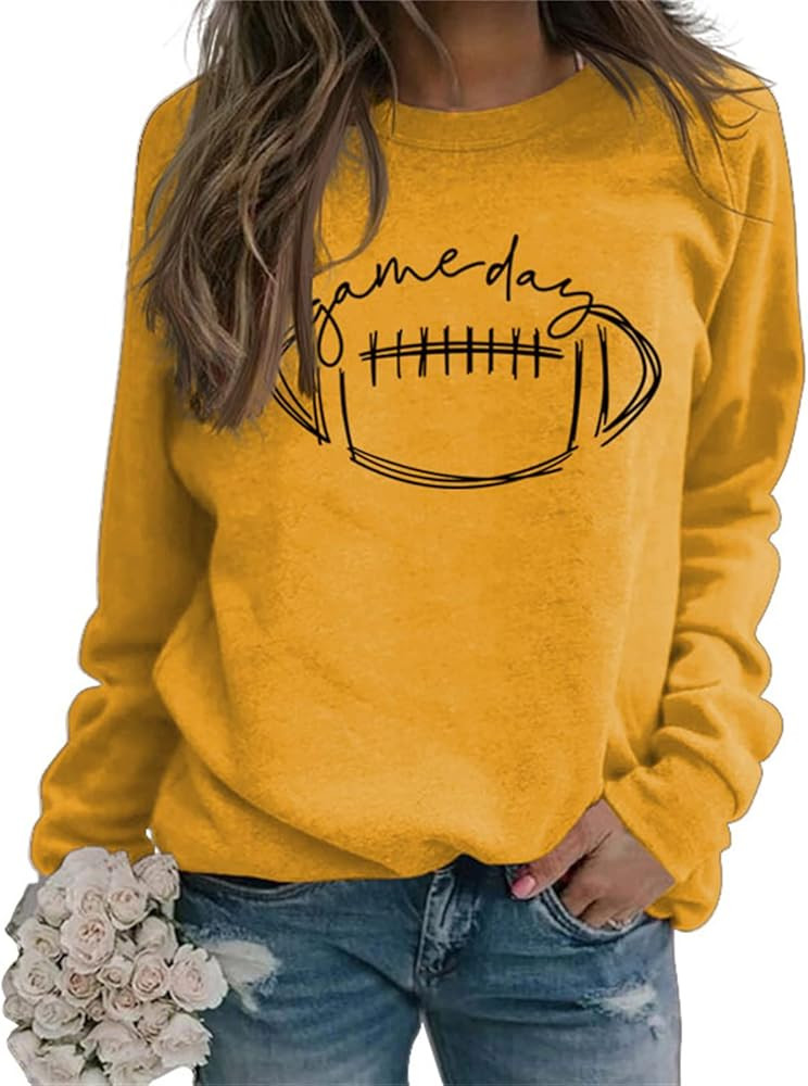 game day sweatshirt women, Women's Funny Letter Printed Graphic Sweatshirt Long Sleeve Neck Pullo... | Amazon (US)
