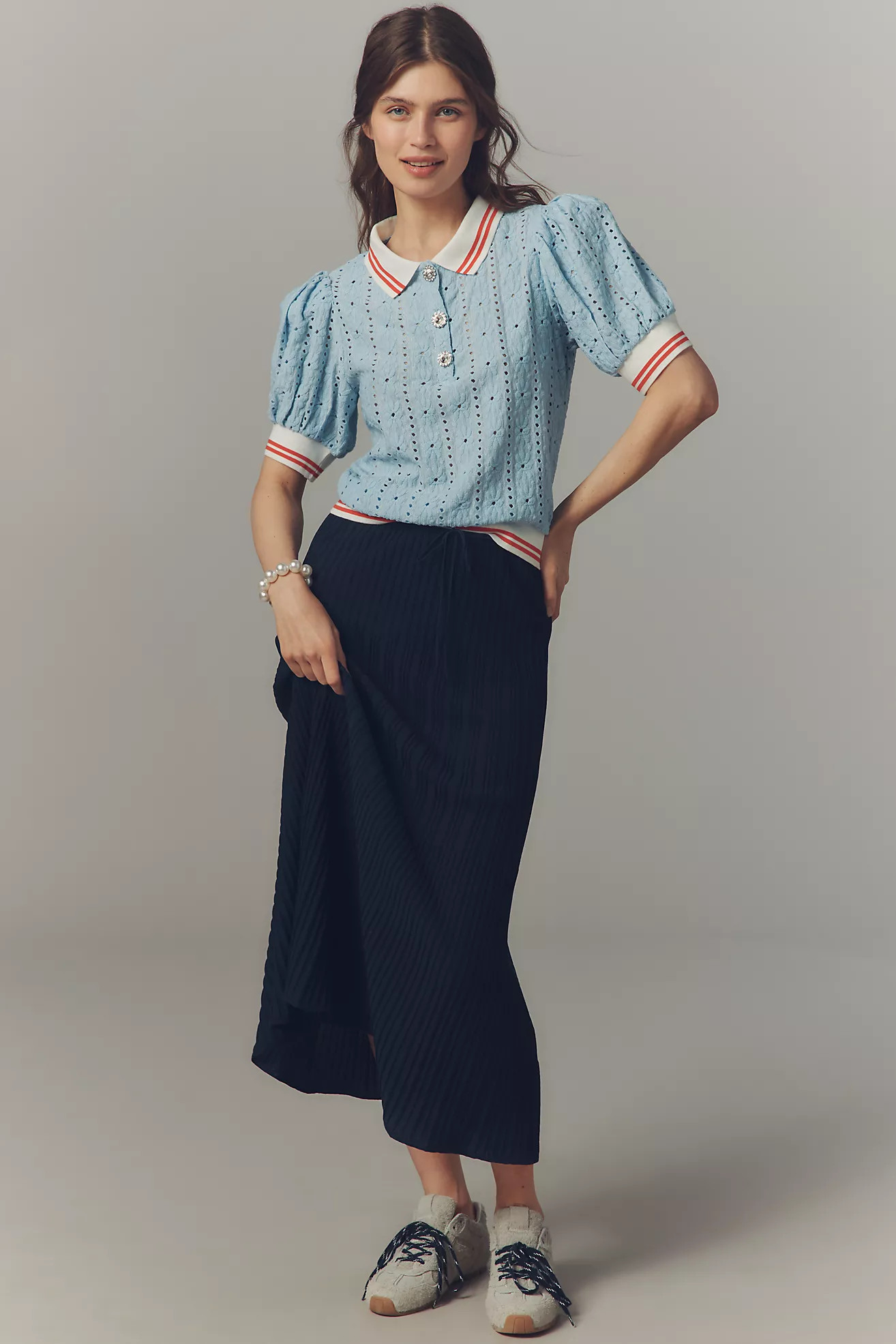 Maeve Puff-Sleeve Lace Polo Top | Anthropologie (US)