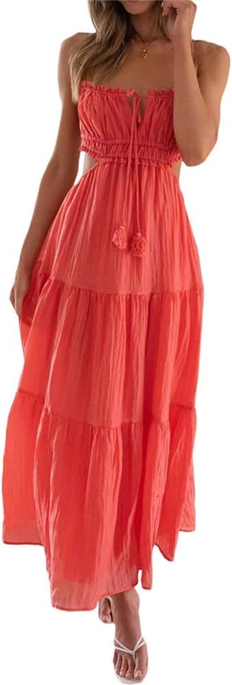 Women's Y2k Cut Out Backless Maxi Dress Bodycon Long Flowy Dresses Summer Boho Spaghetti Strap Lo... | Amazon (CA)
