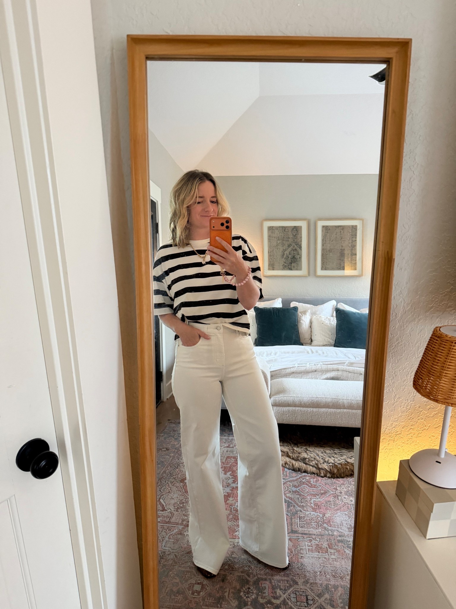 The perfect boxy tee in a stripe and the BEST jeans. Wearing a size 8 long in the jeans and medium in the top 

#LTKMidsize #LTKmomlife #LTKootd