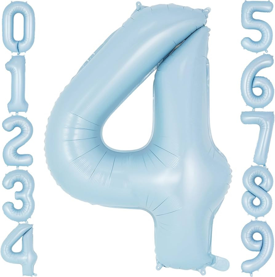 Light Blue Number 4 Balloon, 40 Inch Big Large Foil Number Balloons, Giant Mylar Number 4 Balloon... | Amazon (US)