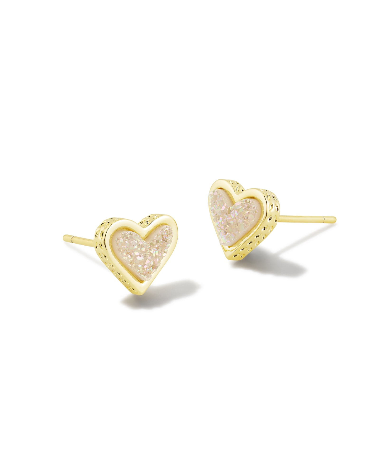 Kendra Scott Framed Ari Heart Gold Stud Earrings in Iridescent Drusy | Drusy/Metal | Kendra Scott