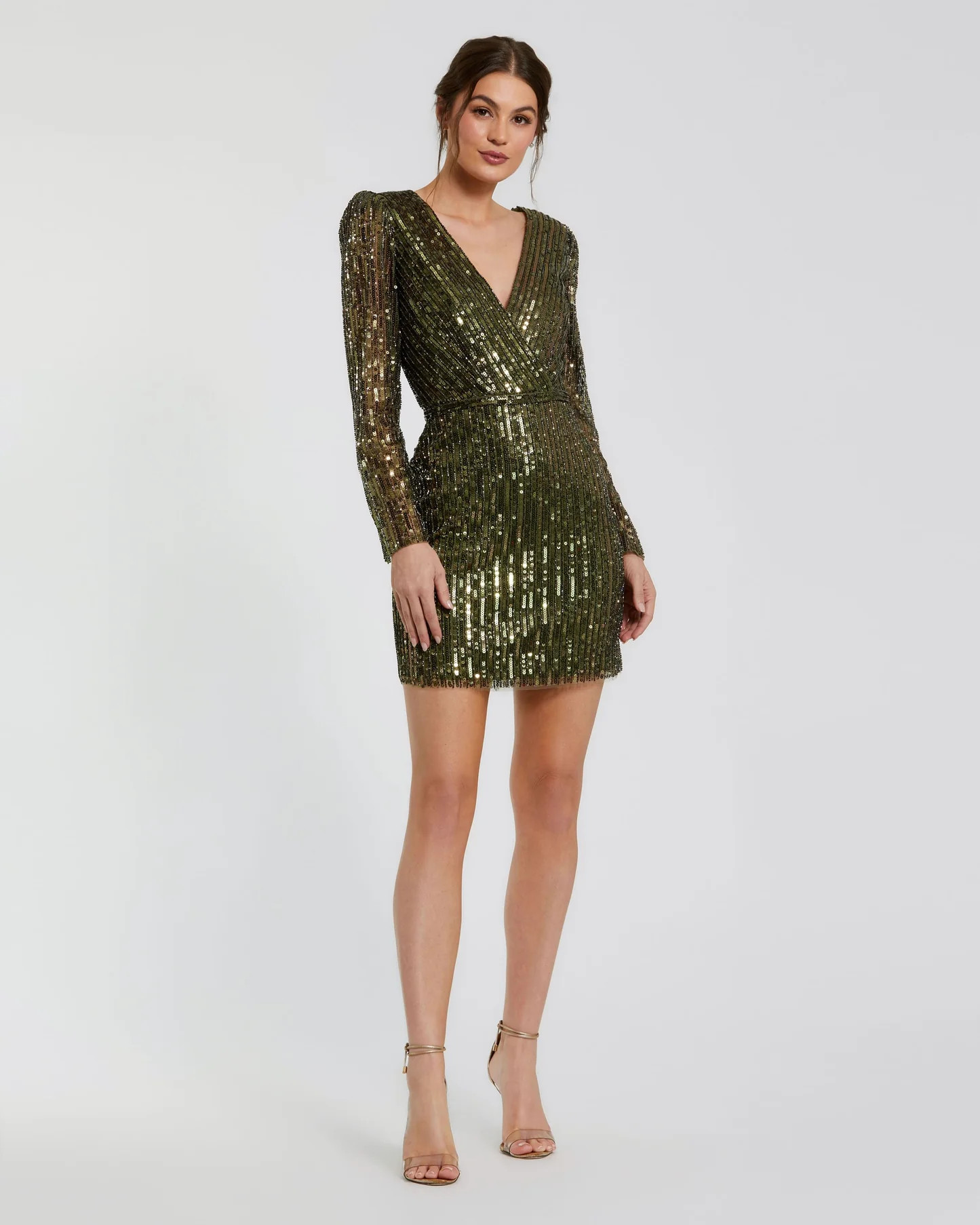 Green Long Sleeve Sequined Mini Dress - Mac Duggal | Mac Duggal