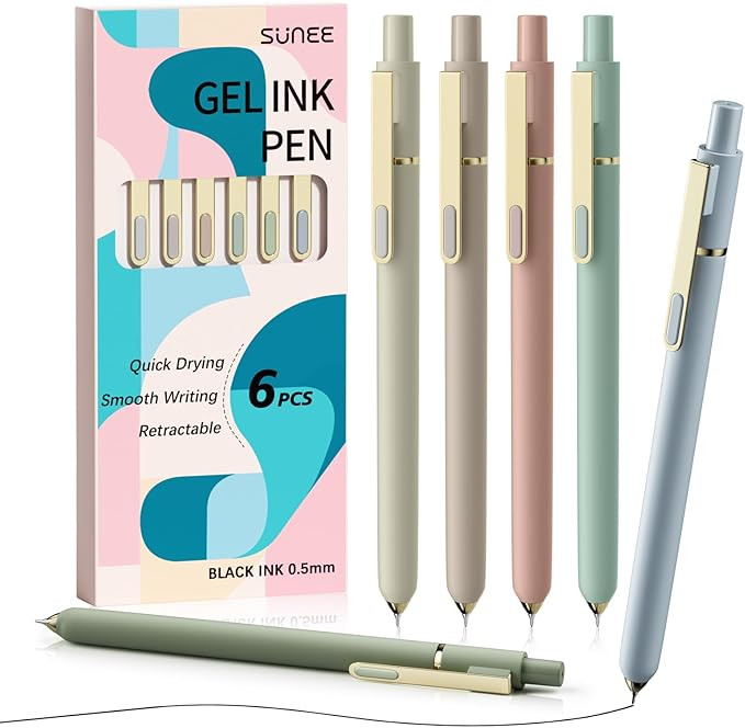 SUNEE Gel Pens, 6 Pack 0.5mm Pens Fine Point Smooth Writing Pens with Quick-Dry Black Ink, Cute A... | Amazon (US)