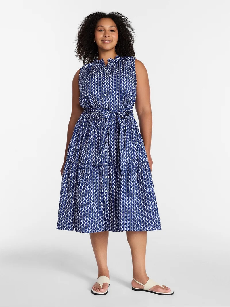 Terra & Sky Women's Plus Sleeveless Midi Shirt Dress, Sizes 0X - 5X | Walmart (US)