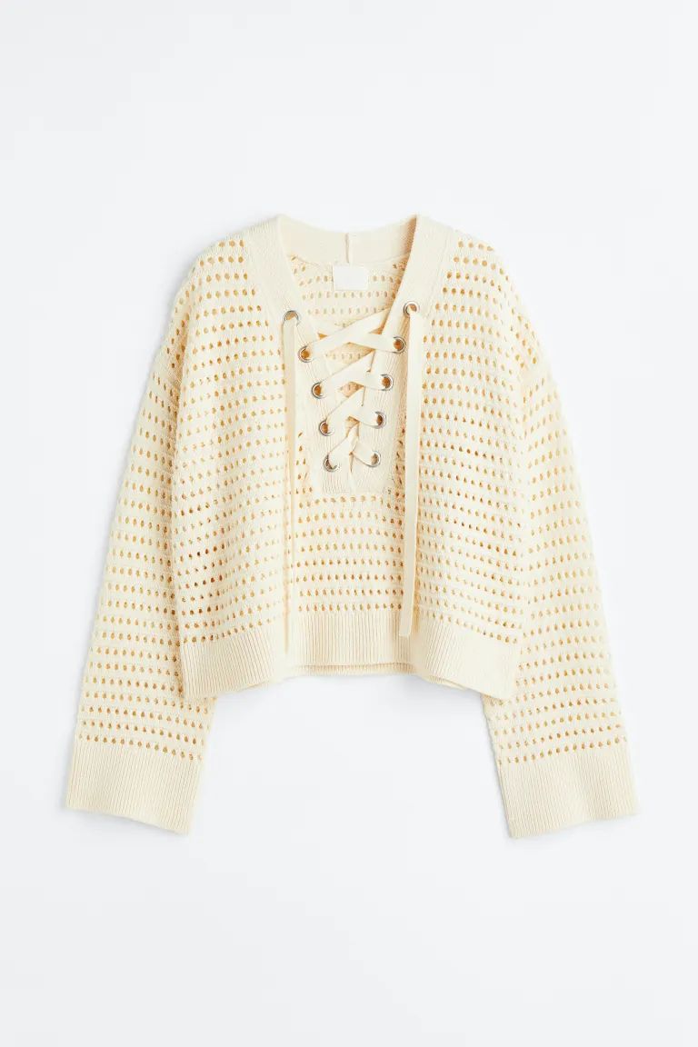 Pointelle-knit jumper with lacing | H&M (US + CA)