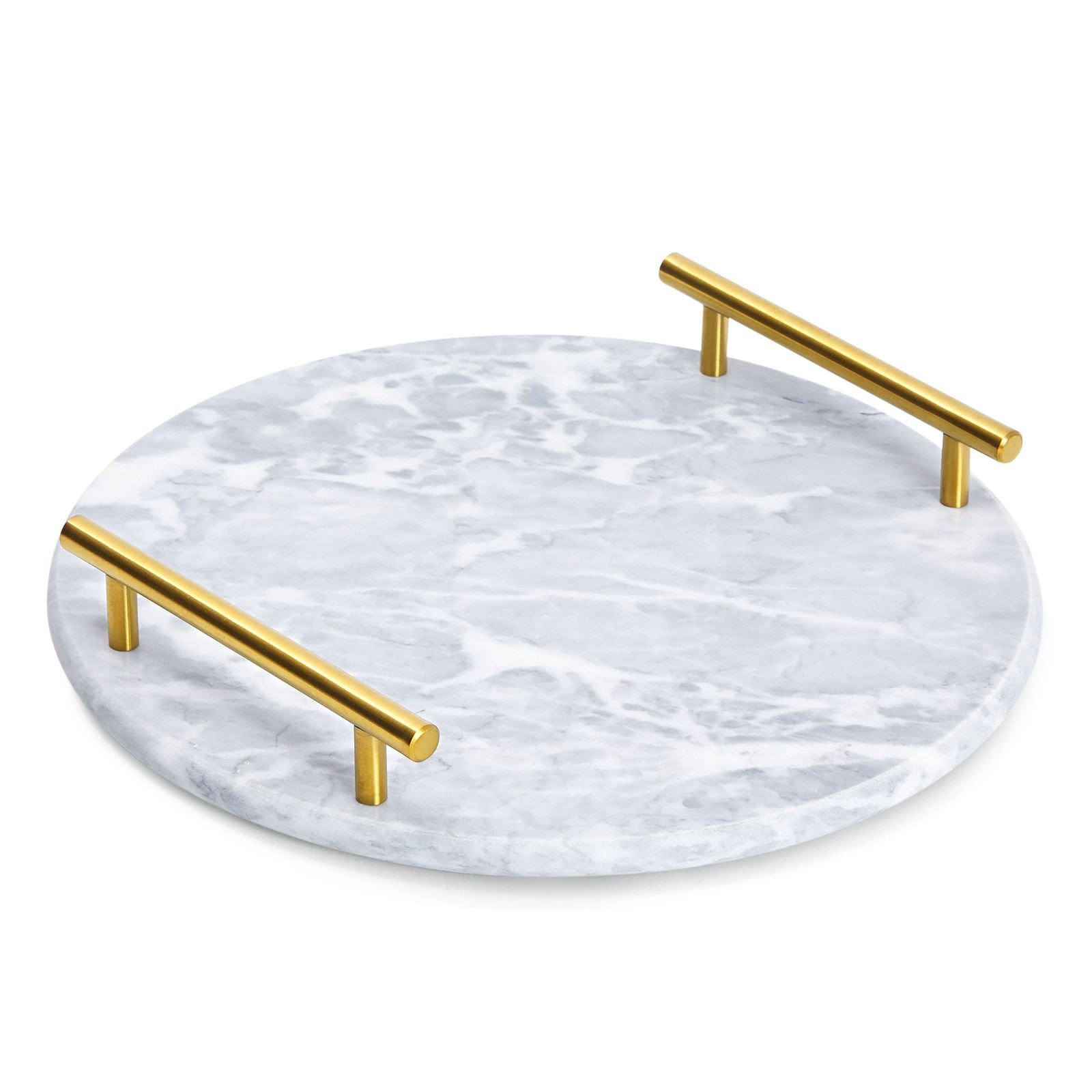 Round Marble Tray for Vanity with Handles, White Marble Tray for Kitchen, 10.7 x 10.7 x 0.4 in - ... | Walmart (US)