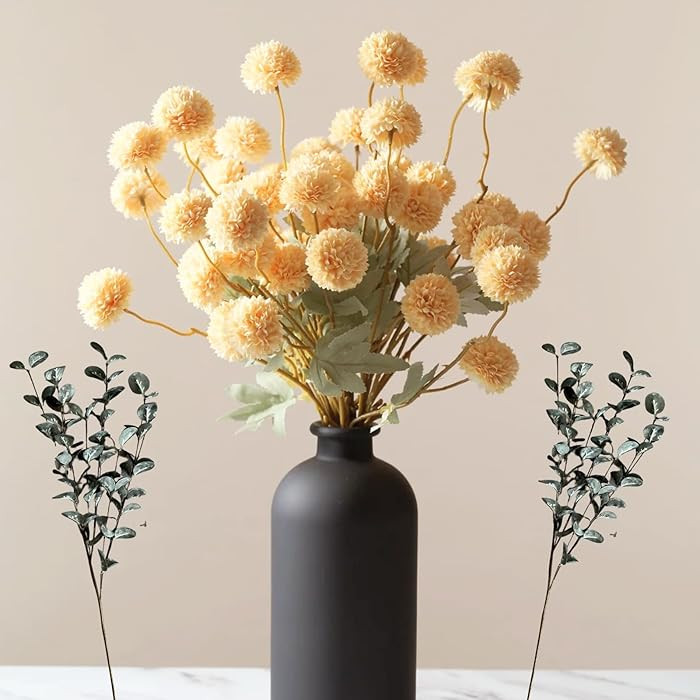 Yellow Flowers Artificial 10 Long Stems Kiku Flower With Eucalyptus, Spring Flowers Decor, Mustar... | Amazon (US)