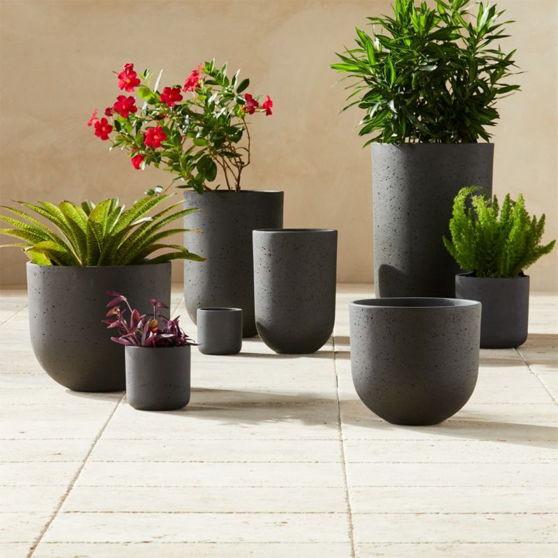 Seminyak Black Indoor/Outdoor Modern Cement Planters | CB2 | CB2