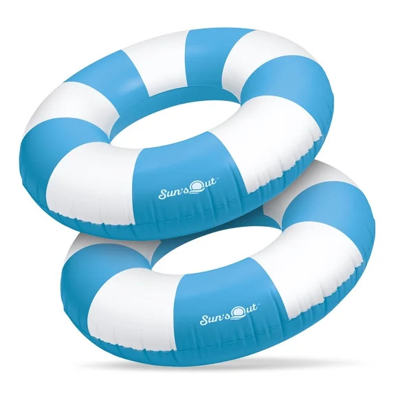 Sun's Out 36" Inflatable Pool Tubes 2pk, Light Blue Cabana Print for Ages 14+ | Walmart (US)