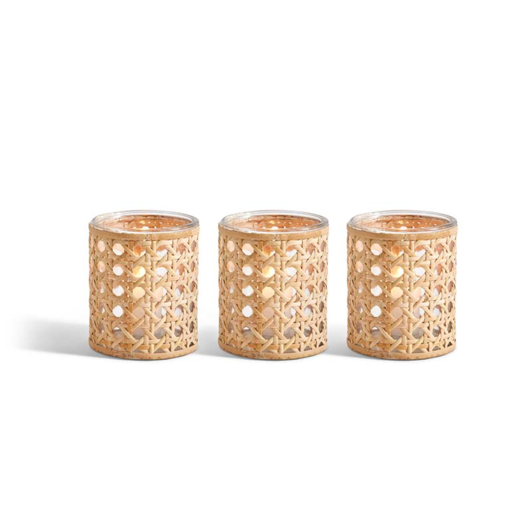 Handwoven Cane Votive Candle Holders, Set of 3 - Brown | The Company Store