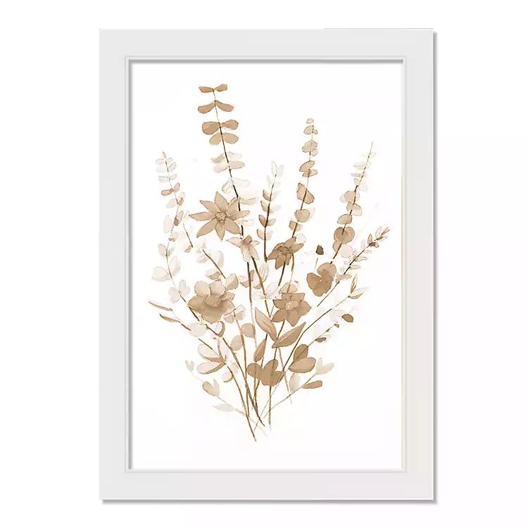 New! Tan Grassy Florals White Framed Art Print | Kirkland's Home