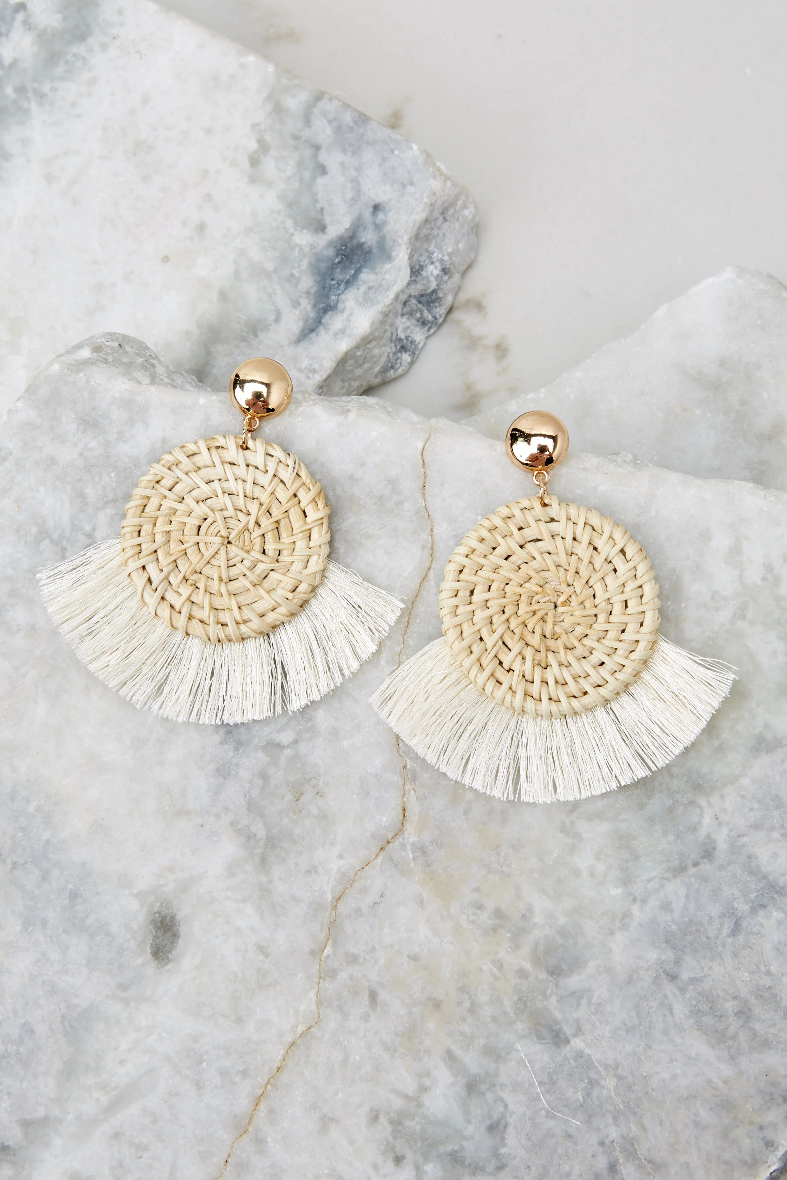 Ready Set Shine White Fringe Earrings | Red Dress 