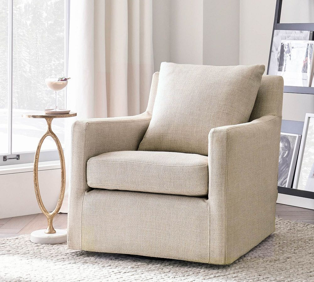 Ayden Square Arm Upholstered Swivel Glider | Pottery Barn (US)