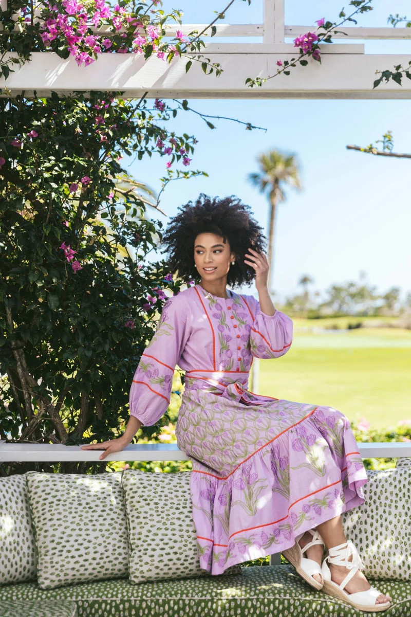 Jewel Neck Sue Sartor Flounce™️ | Lilac Multi Embroidered Tulip | SUE SARTOR