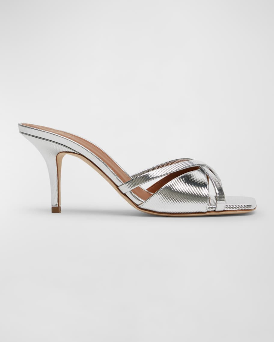 Malone Souliers Penn Metallic Crisscross Slide Sandals | Neiman Marcus
