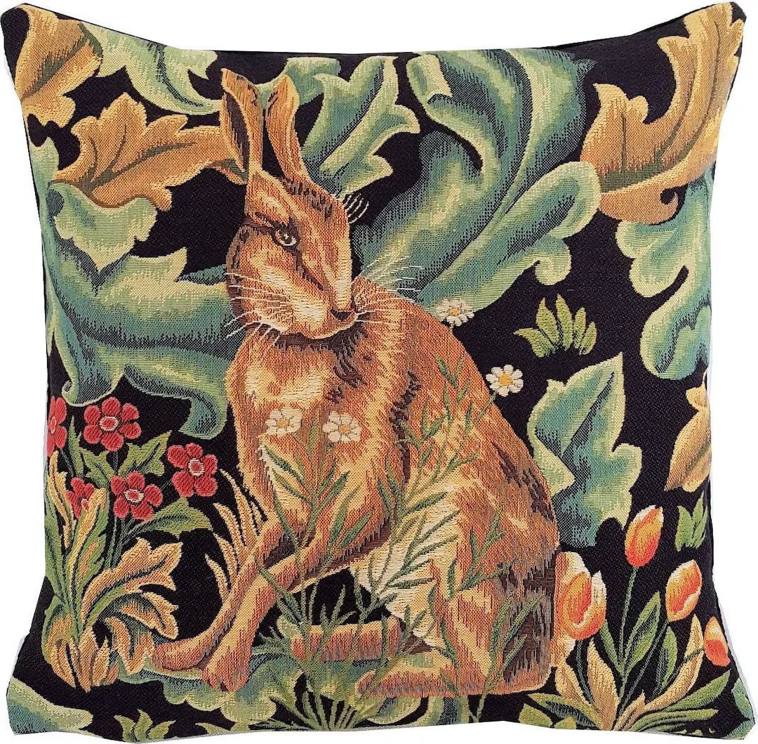 Rabbit Pillow Cover - William Morris Blackforest Cushion Cover - Morris Home Decor - Jacquard Wov... | Etsy (US)