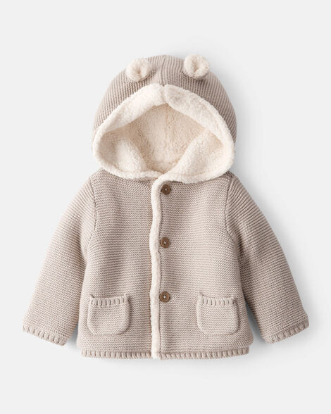 Baby Sherpa Lined Cotton Long-Sleeve Jacket - Brown | Carter's Inc