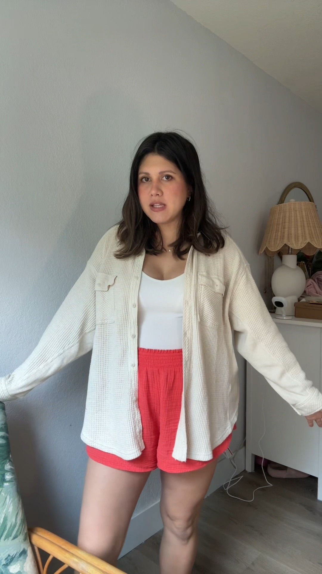 Easy postpartum ootd! The button up is sold out but I linked some similar ones! The shorts are sooo comfy and these target nursing tanks are my fav! 

#LTKBaby #LTKBump