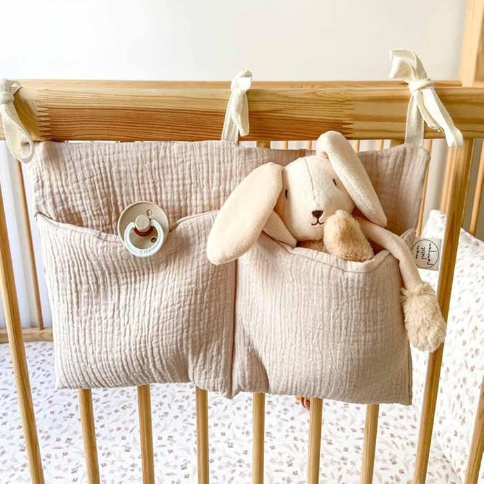 YeeMan Cotton Baby Bedside Hanging Storage Bag,2 Pockets Organizer for Baby Cribs and Toys (Oatme... | Amazon (US)