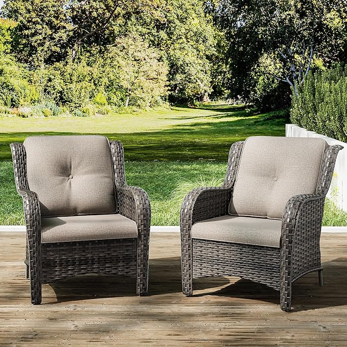 Joyside Outdoor Wicker Chair Rattan Patio Dining Chairs Set of 2 PE Wicker Patio Chairs with 4inc... | Amazon (US)