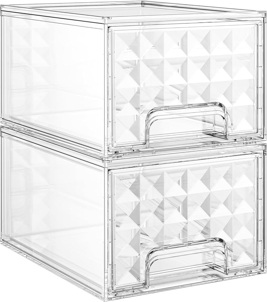 Delamu 2 Pack Stackable Storage Drawers organizer, Clear     Acrylic Makeup Organizer for Bathroo... | Amazon (US)