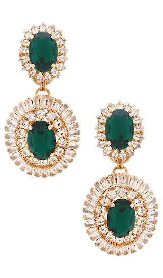 Omega Clasp Oval Disc Chandeliers Drop Earrings in Green, Crystal, & Gold | Revolve Clothing (Global)