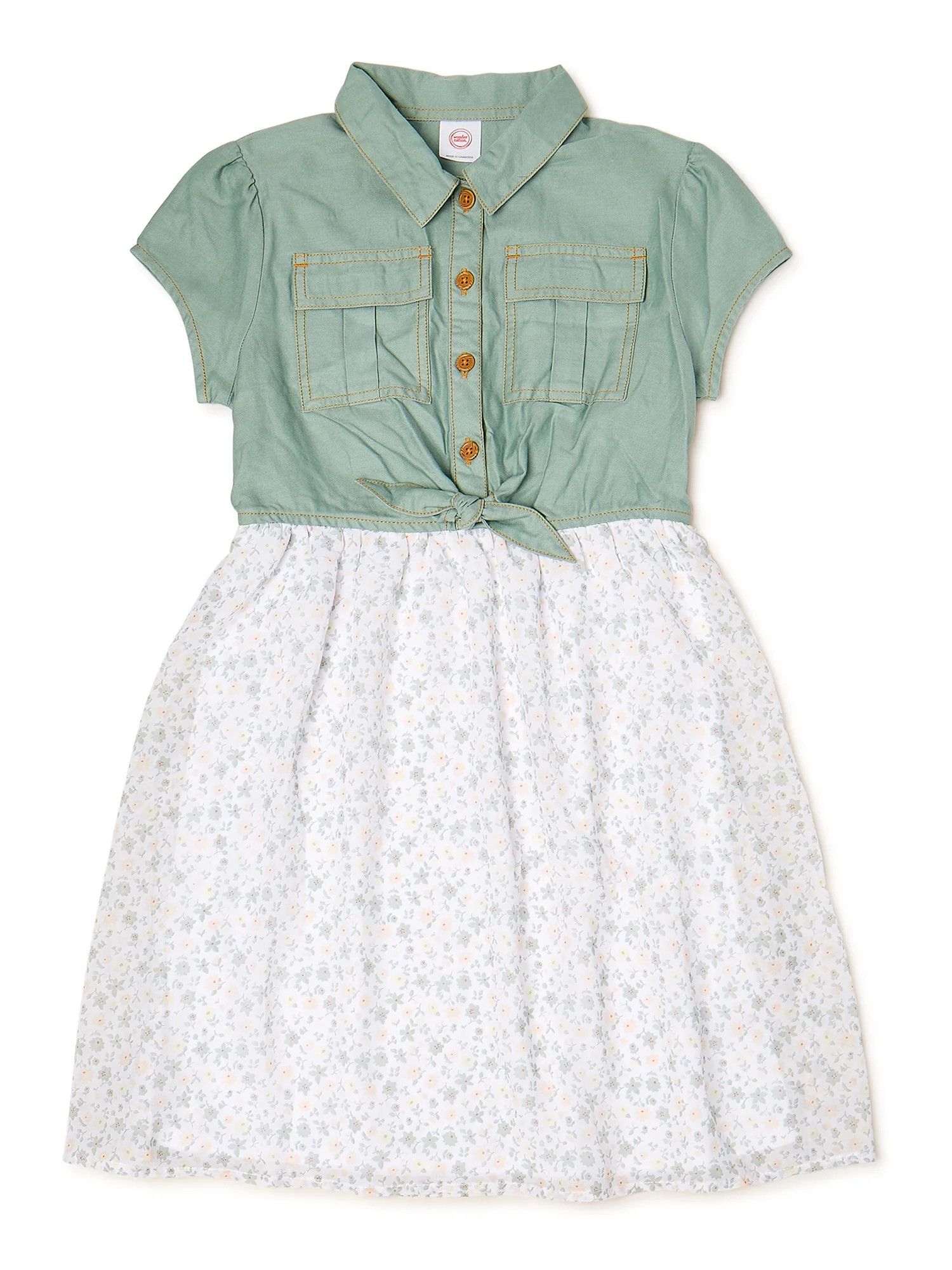 Wonder Nation Girls Tie Front Dress, Sizes 4-18 & Plus | Walmart (US)