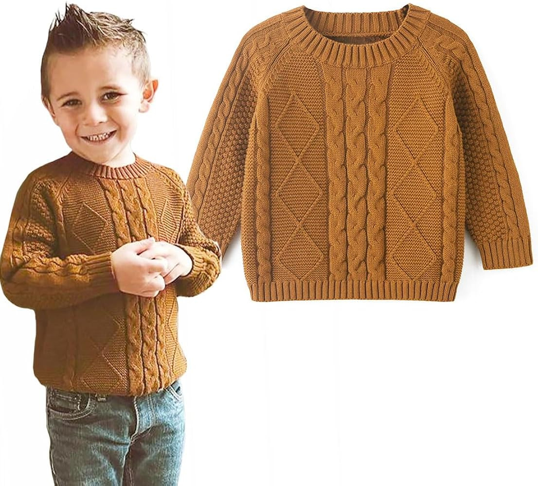 Curipeer Baby Boys' Girls' Cable Knit Sweater Long Sleeve Solid Pullover Toddler Crew Neck Fall | Amazon (US)