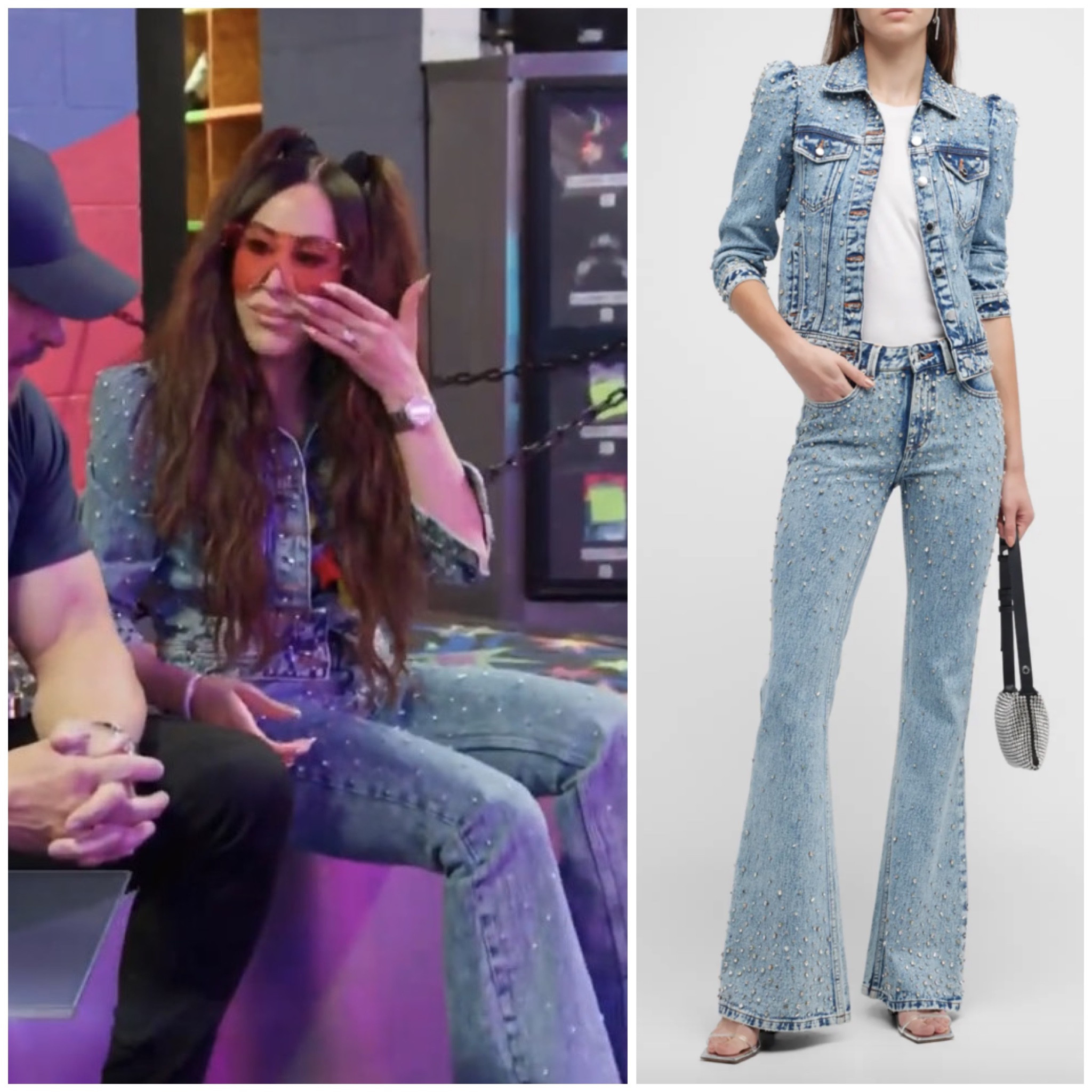 Angie Katsanevas’ Crystal Embellished Denim Jacket and Jeans