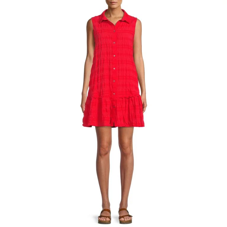 Time and Tru Women's Sleeveless Shirt Dress - Walmart.com | Walmart (US)