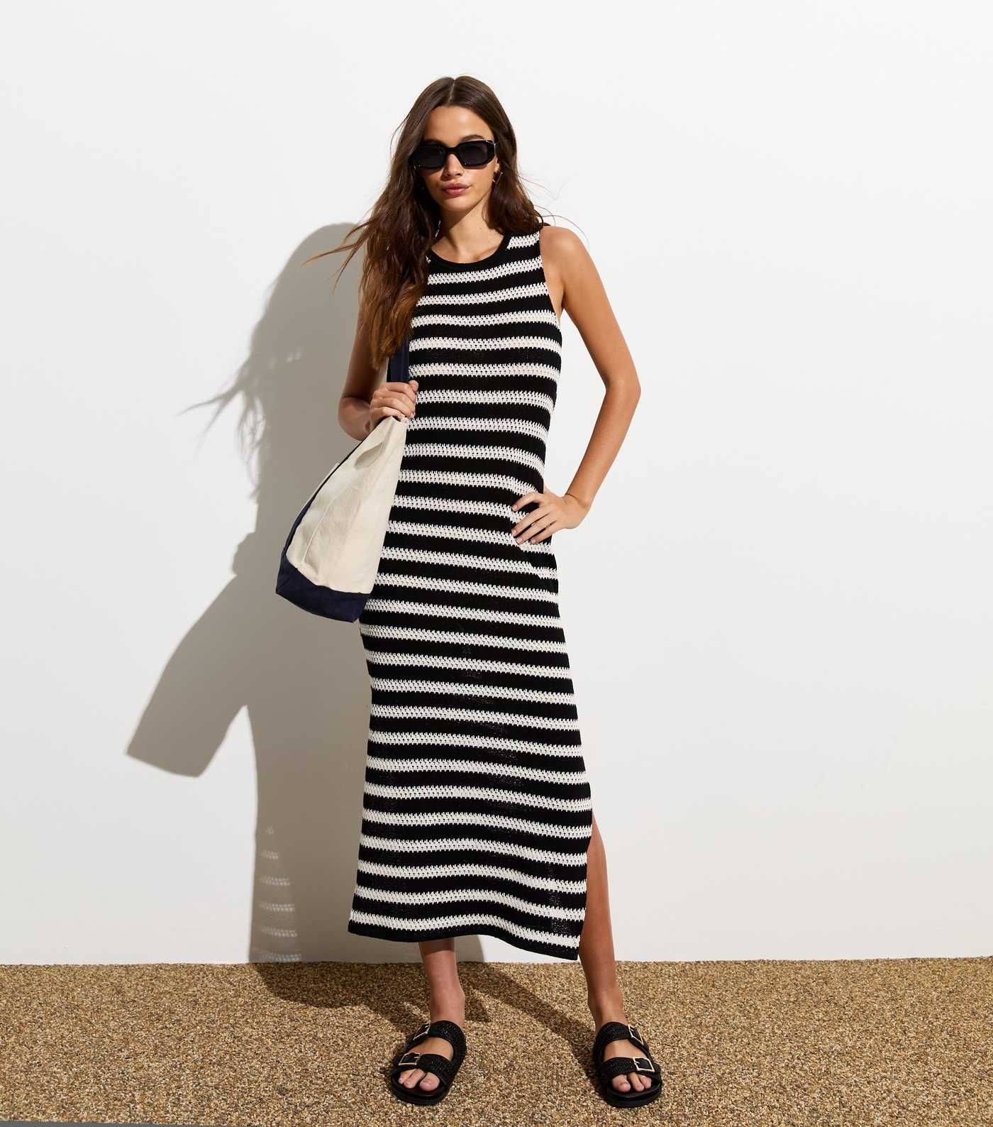 Black Stripe Knit Sleeveless Midi Dress | New Look | New Look (UK)