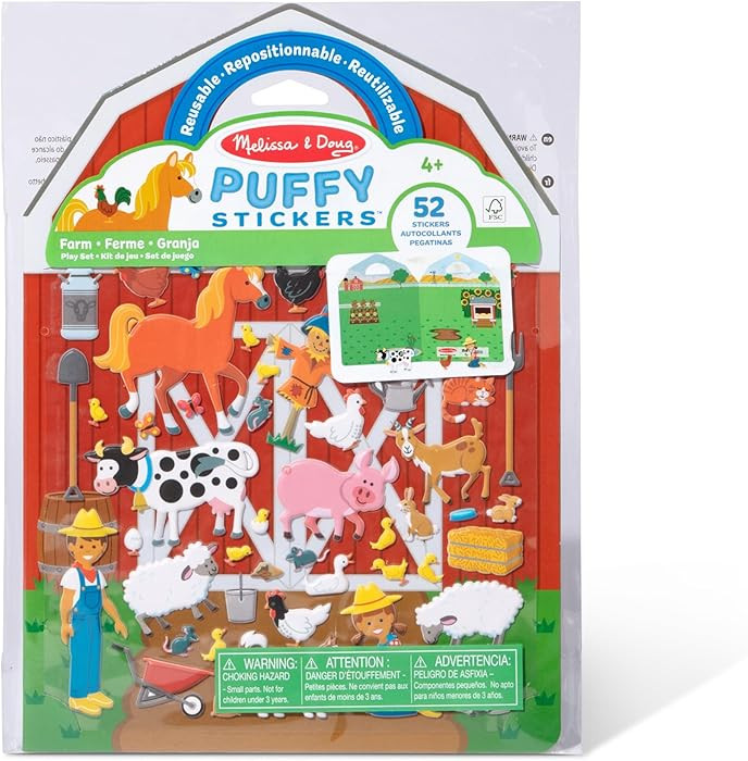 Melissa & Doug Puffy Sticker Play Set – On The Farm, 52 Reusable Stickers with 2 Fold-Out Scene... | Amazon (US)