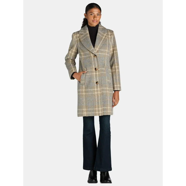Time and Tru Women's and Women's Plus Faux Wool Solid Button Front Coat, Sizes XS-3X | Walmart (US)