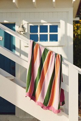 Maeve Cotton Woven Stripe Wavy Edge Beach Towel | Anthropologie (US)