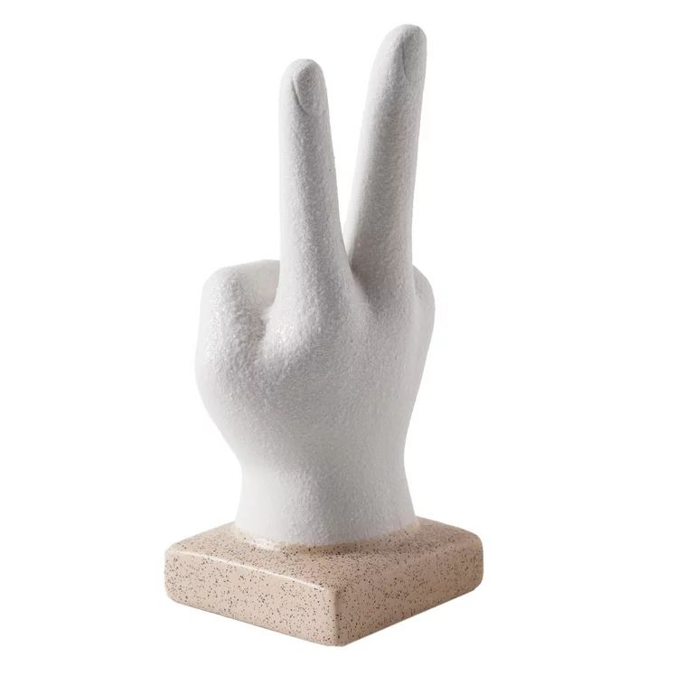 Peace Hand Sign White Ceramic Bohemian Ecletic Tabletop Figurine Accent Decor - 6.5" x 2.5" x 2.7... | Walmart (US)
