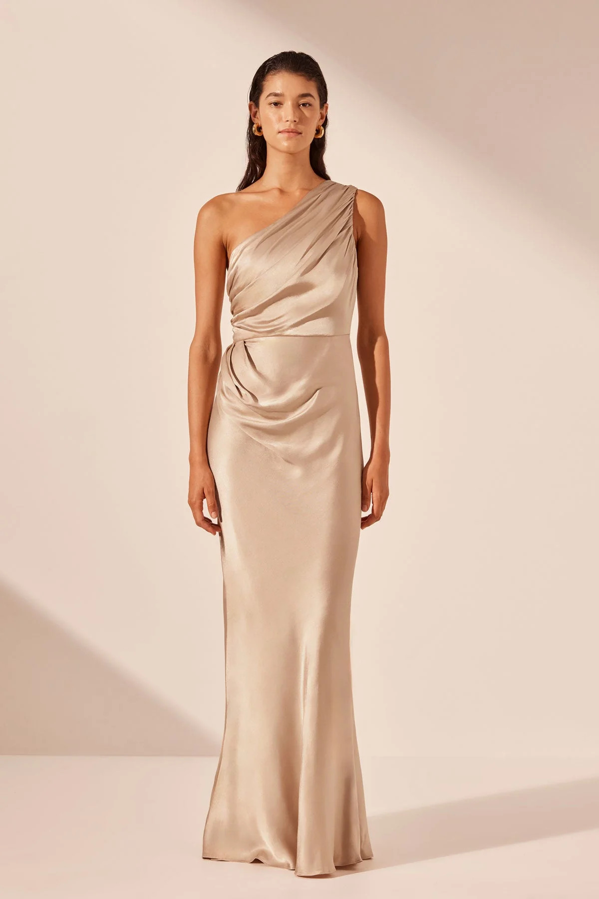 LA LUNE GATHERED ONE SHOULDER MAXI DRESS | GOLD | DRESSES | SHONA JOY | Shona Joy