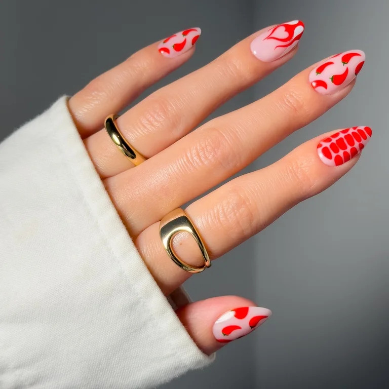 Salon Perfect Artificial Fake Press On Nails, 493 Modern Nostalgia, Fire Chilis, Medium Almond, F... | Walmart (US)