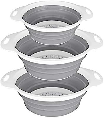 QiMH Collapsible Colander and Strainer Set of 3-2 PC 4 Quart(1 gal) and 1 PC 2 Quart(0.5 gal) - B... | Amazon (US)